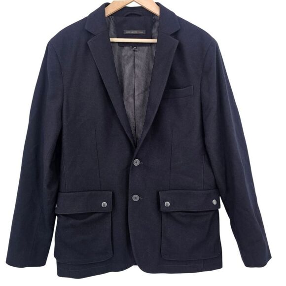 John Varvatos Mens 38 Wool Blend Snap Pockets Blazer in True Navy